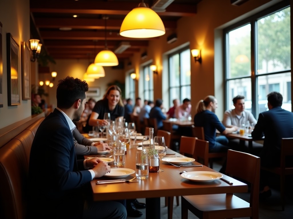 Comedor de restaurante con las mesas preparadas