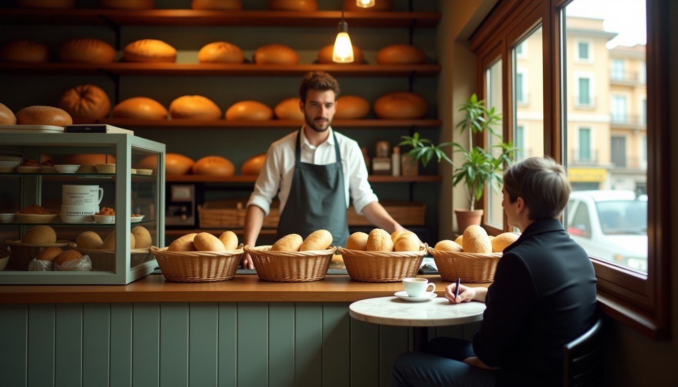 Panadería de barrio con rincón de cafetería
